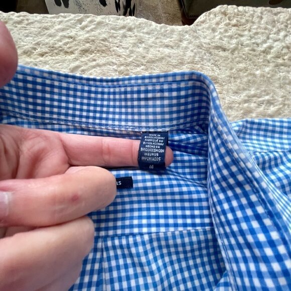 Izod Blue Gingham Plaid Men's Casual Button Down Shirt Size Medium - Picture 4 of 7